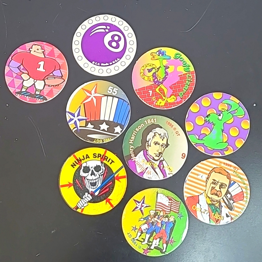 Vintage 80s 90s Collectible POGS & Slammers Bundle of Nine Holographic 8 Ball